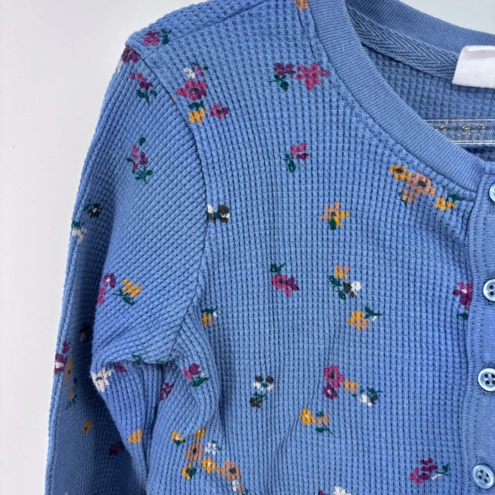 GAP Kids Floral Print Waffle Knit Long Sleeve‎ Dress Blue